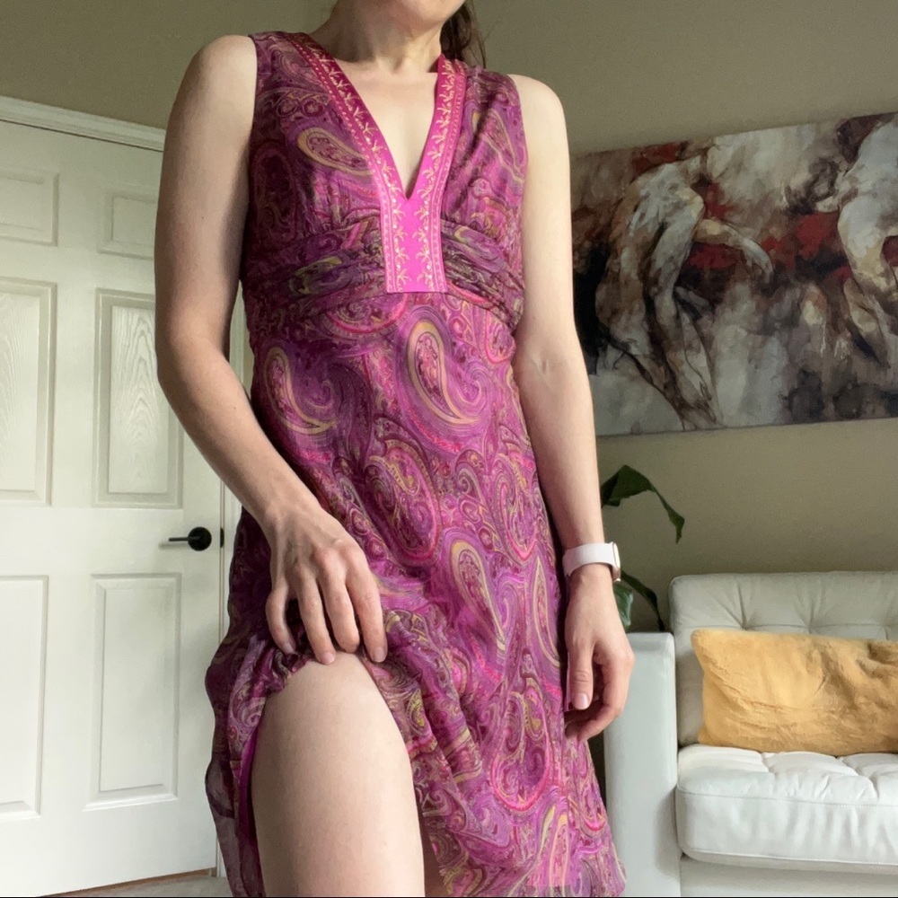 Laundry Shelli Segal Silk Paisley Print Silk Chiffon y2k Dress